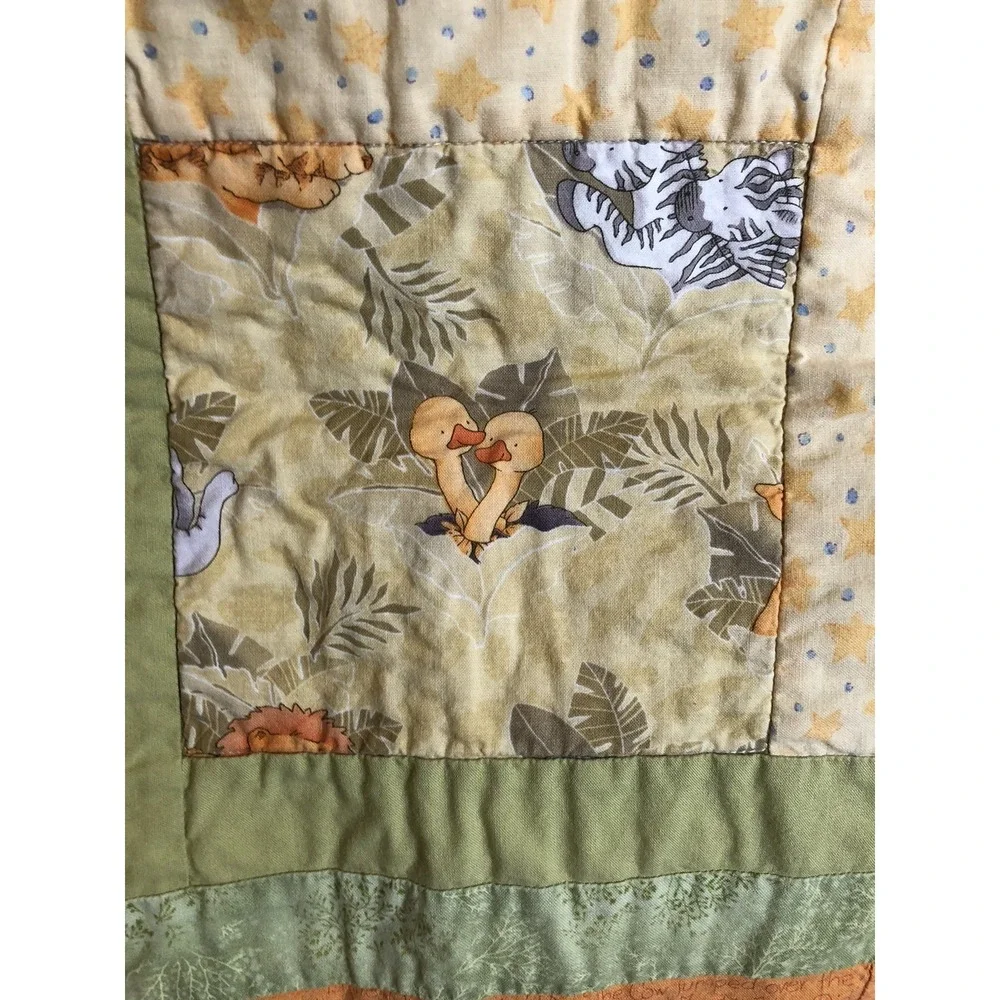 Handmade Quilt 42 x 42 Yellow Jungle Animals Baby Room Coverlet Wall Hanging